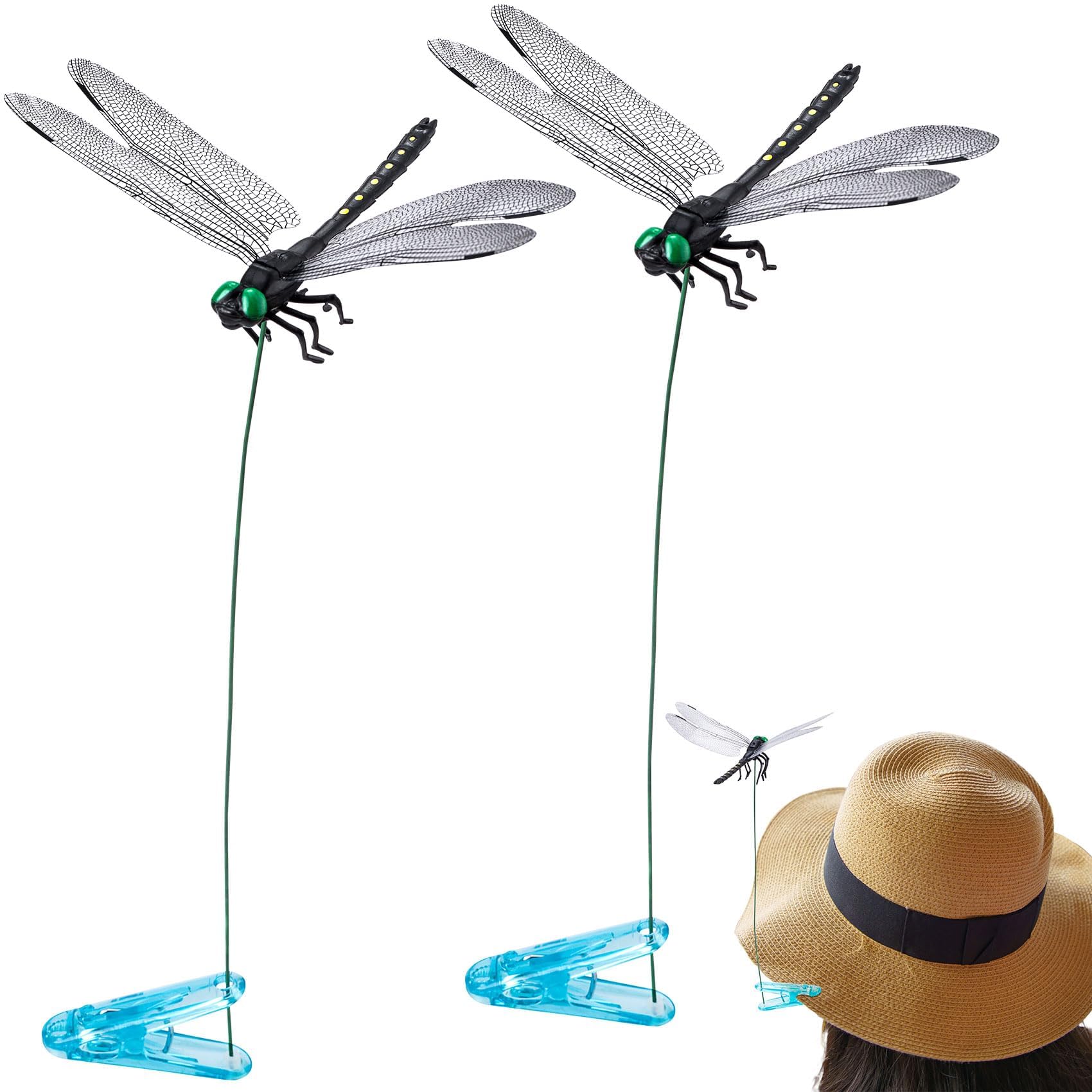 2 Clips de Libélula para Jardín, Libélulas Decorativa 3D, Estacas de Libélula Decoración de Patio, Clips Decorativos para Plantas y Macetas, para Deco Exterior y Hogar