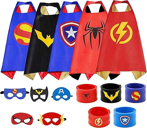 WUAIRA Disfraces de cosplay de 5 piezas de superhéroes Hulk Spider-Man capas y máscaras juego de pulseras para fiestas de cumpleaños juguetes de