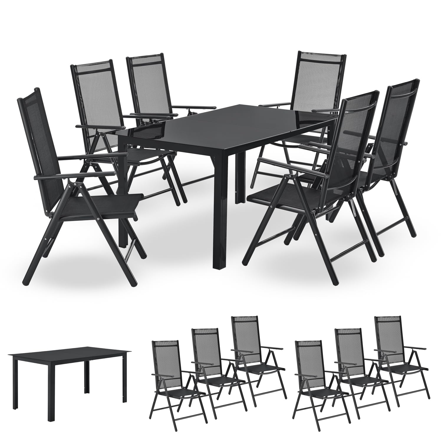Juskys Gartengarnitur Aluminium Milano 7-teilig Hochlehner Stühle mit Tisch – wetterfest, Grau