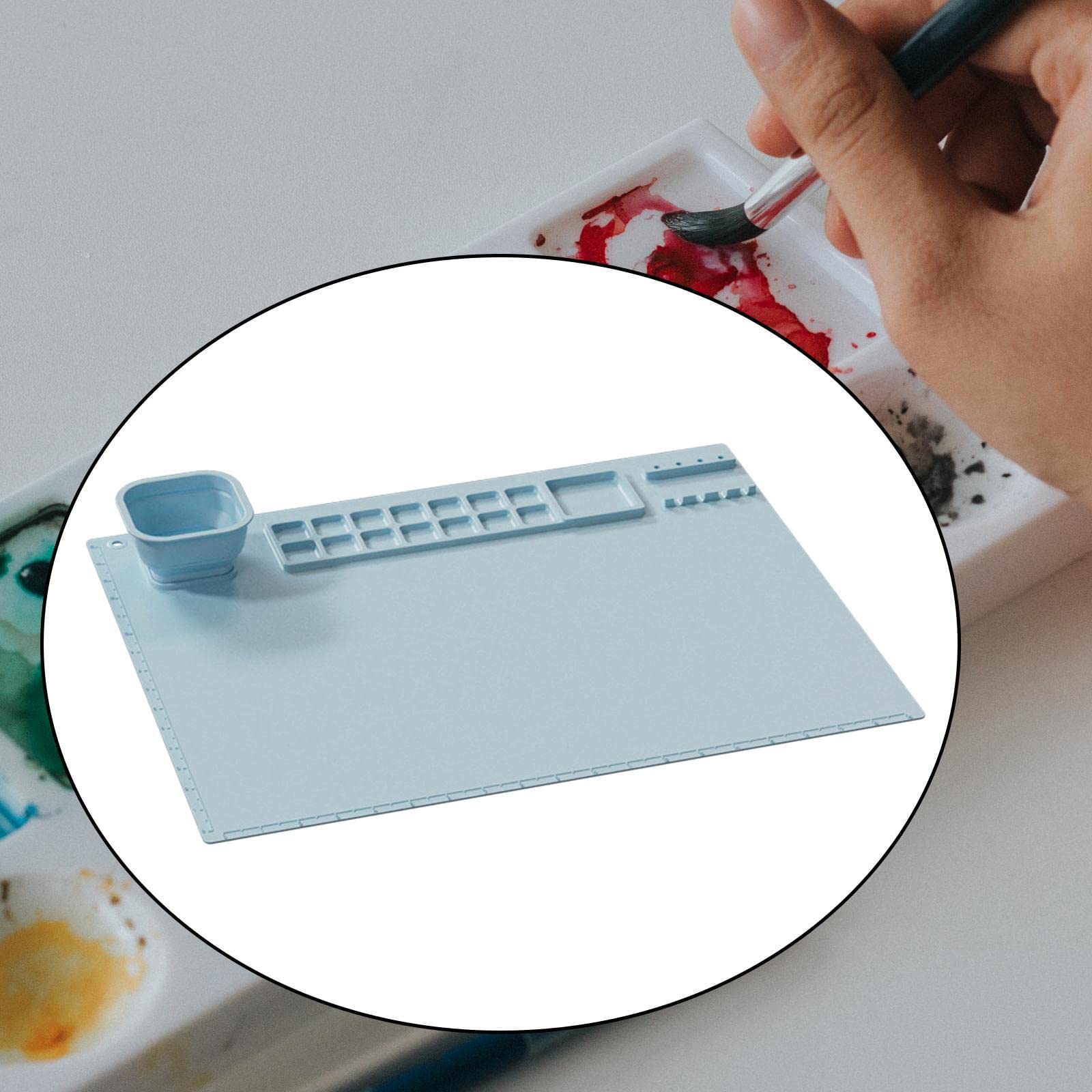 Tappetino in Silicone per Pittura Artigianale, Grande Tappetino in Silicone per Colata di Resina, Tappetino Antiaderente con Tazza di Pulizia, Divisor, Blu
