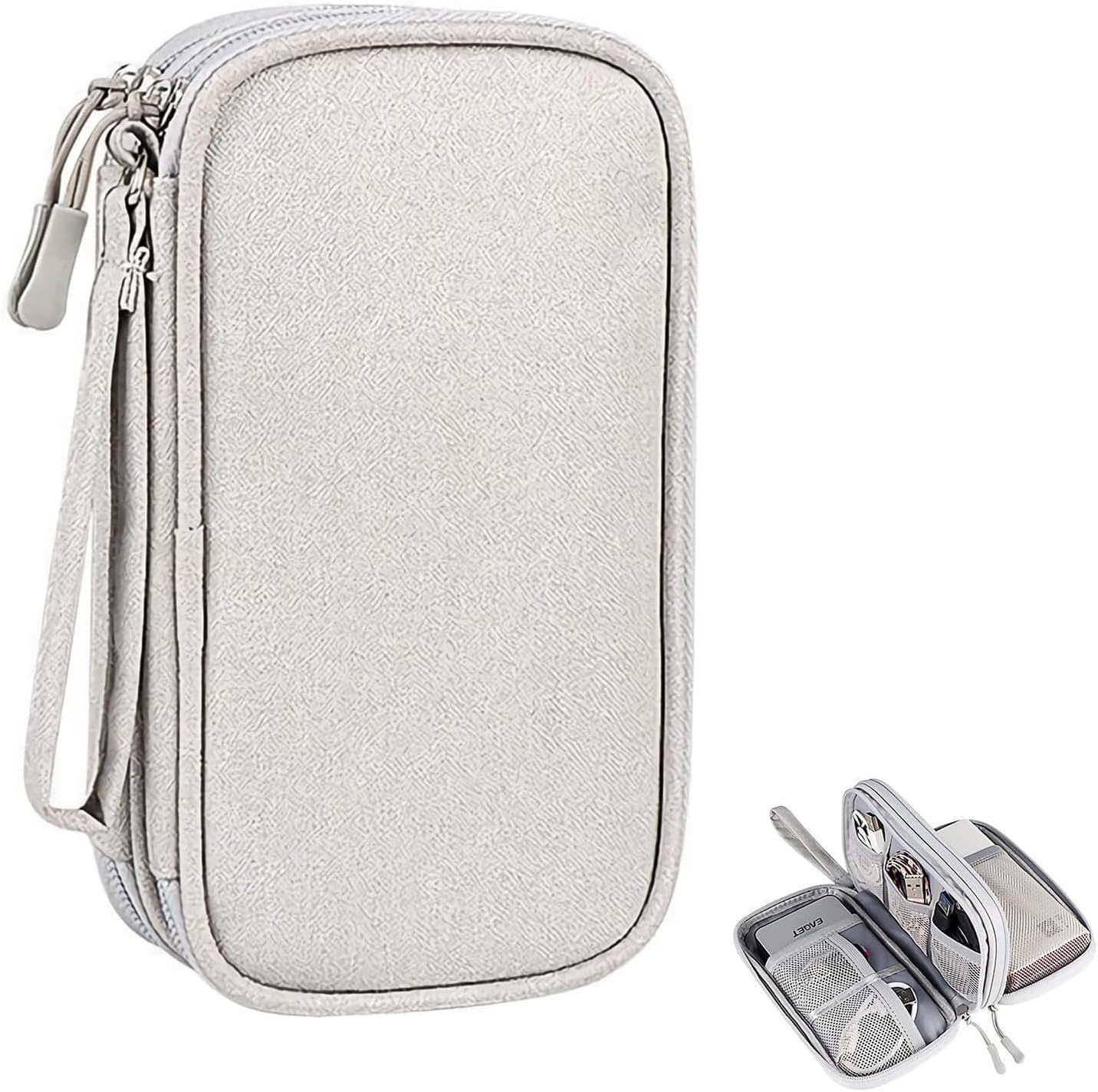 Electronic Organizer Travel Cable Bag, Waterproof Double Layers All-in-One Carry Travel Bag for Cable, Cord, Charger, power Bank, Earphone, Travel Gadgets for Men and Women（Grey）, Grey White, S,
