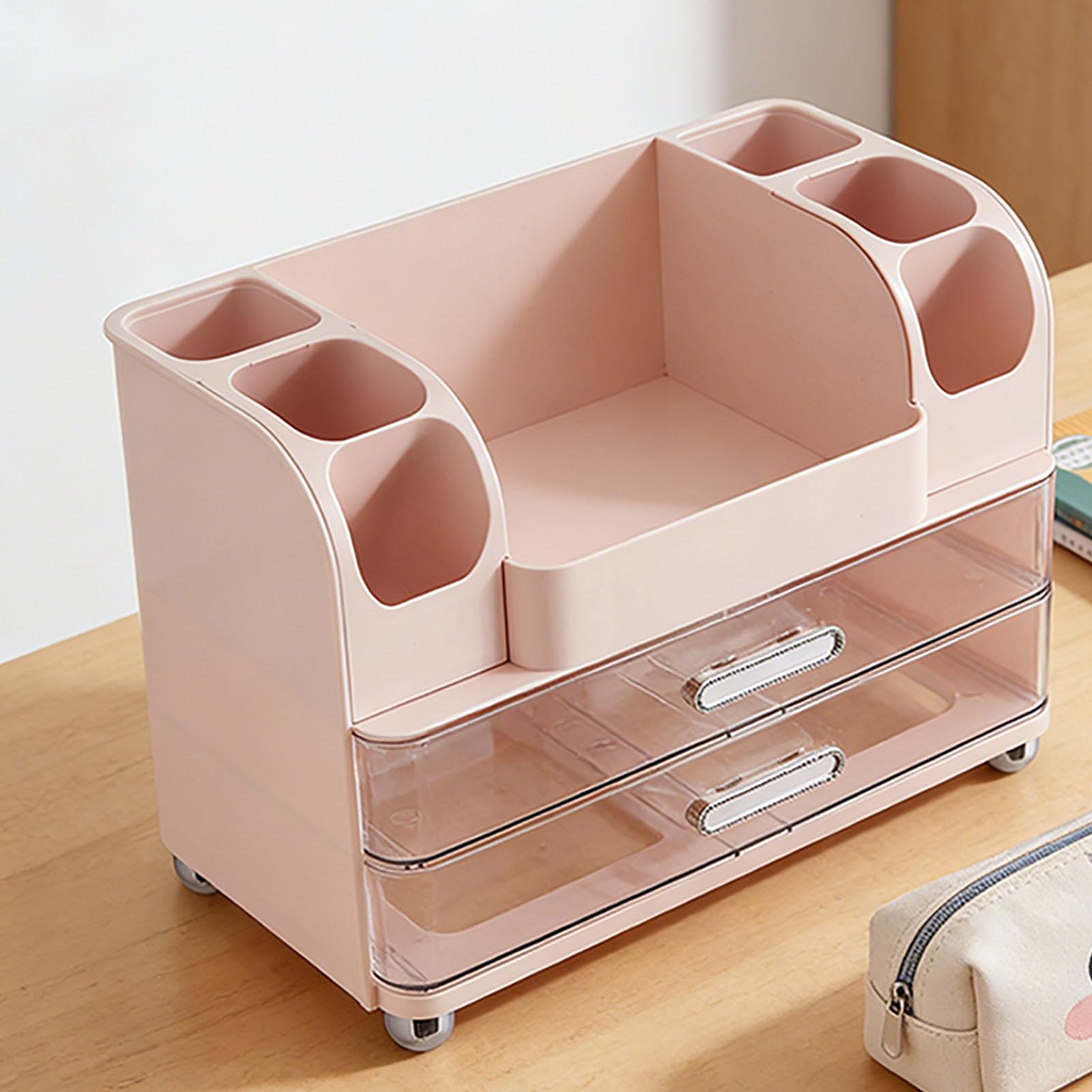 Eujgoov Organizer per Trucchi, Contenitore per Trucchi Impermeabile di Grande capacità con Cassetti e Scomparti, Ideale per la Cura della Pelle e il Rossetto Sulla Toeletta del Bagno (Roseo)