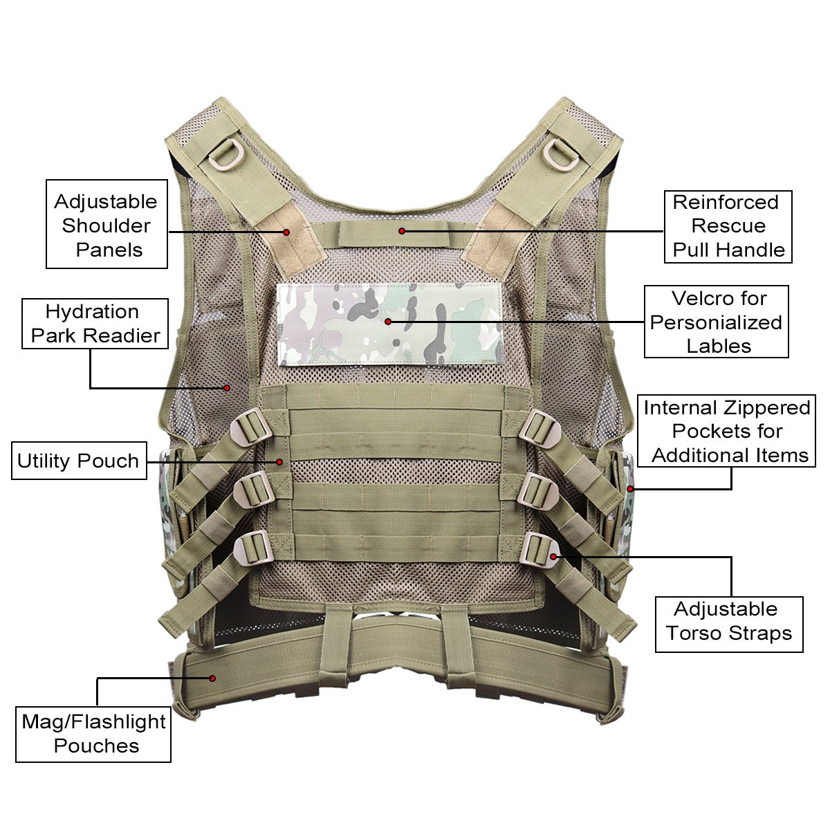 Goetland Gilet Tattico Softair in Poliestere 600D Maglia per Tattico Militare Gilet da Caccia per all' Aperto Campeggio Escursionismo S-XXL