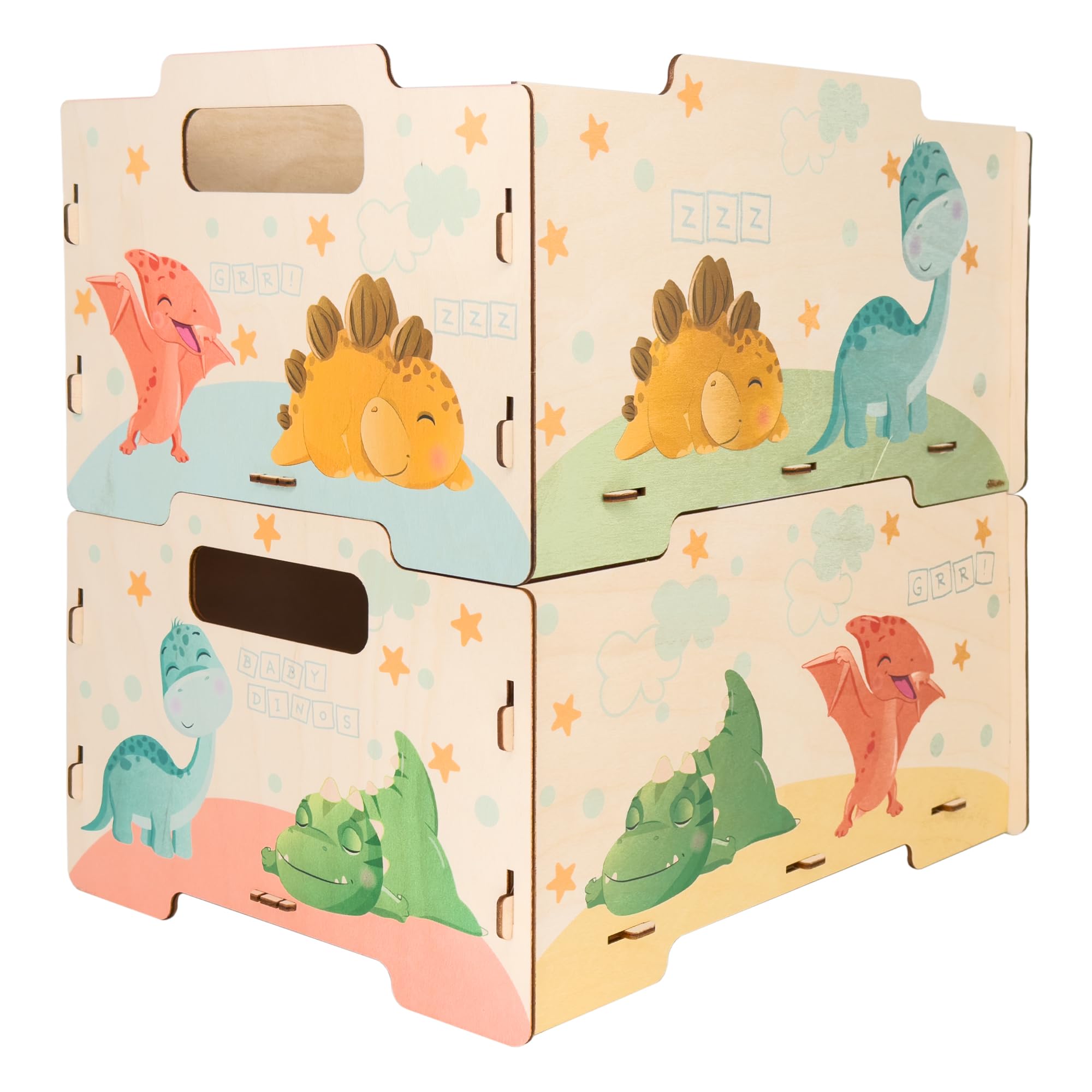 DALBER Caja Almacenaje Madera Infantil, Pack 2 Cajas Organizadoras Juguetes, Apilables con Asas y Reversibles, Almacenamiento Habitación Niños, Baby Dinos, Dinosaurios, Animales | Apilables con asas. Diseño reversible ideal para guardar juguetes, decorar