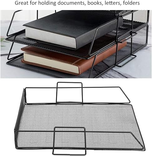 Miniatura 6 de Organizador de escritorio, soporte de malla de hierro, organizador de archivos, bandeja de papel apilable para documentos, estante de almacenamiento