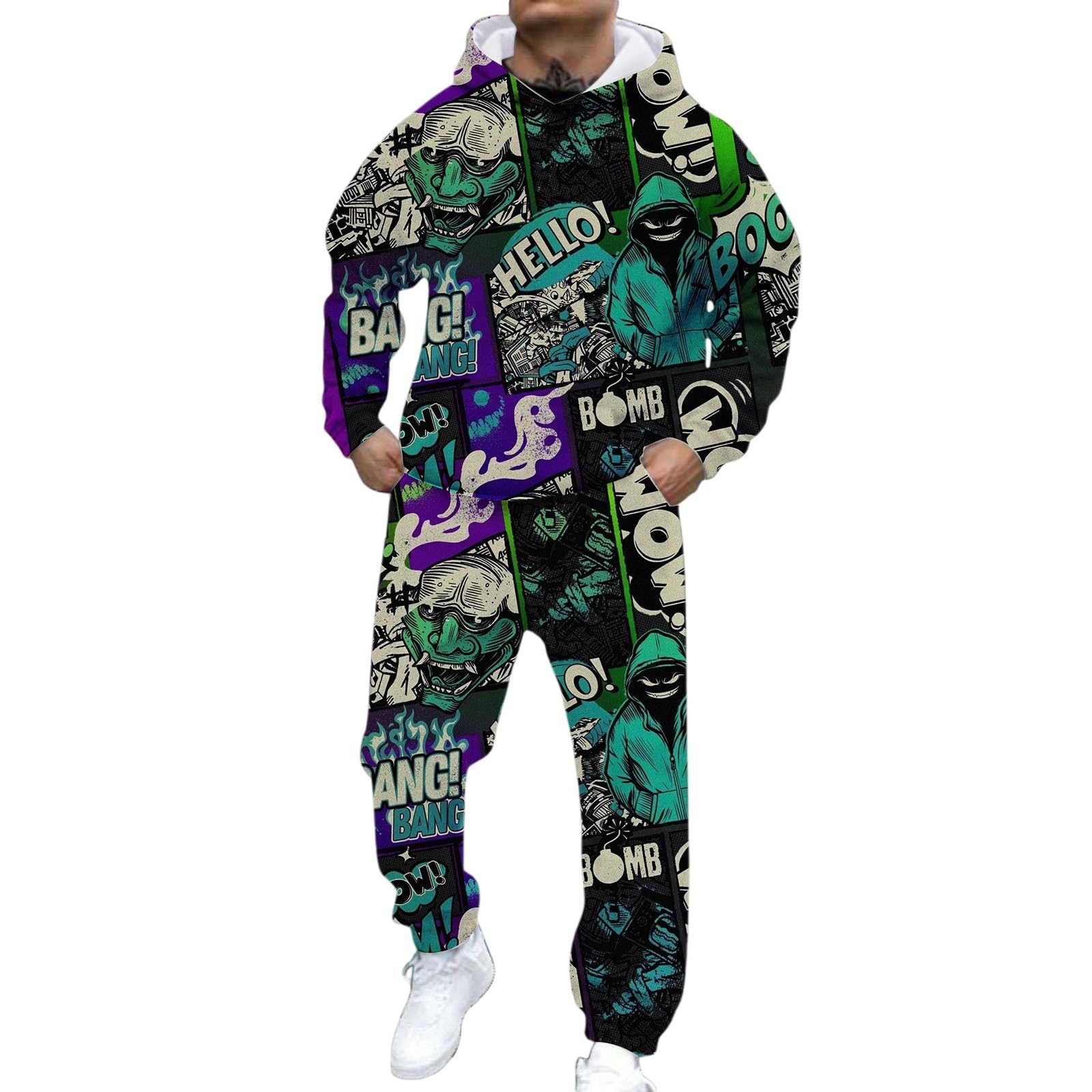Generisch Tuta da jogging da uomo, invernale, alla moda, 2 pezzi, Y2K, Hip Hop, Streetwear, calda, con cappuccio e pantaloni da jogging, per il tempo libero, per uomini e attività all'aria aperta
