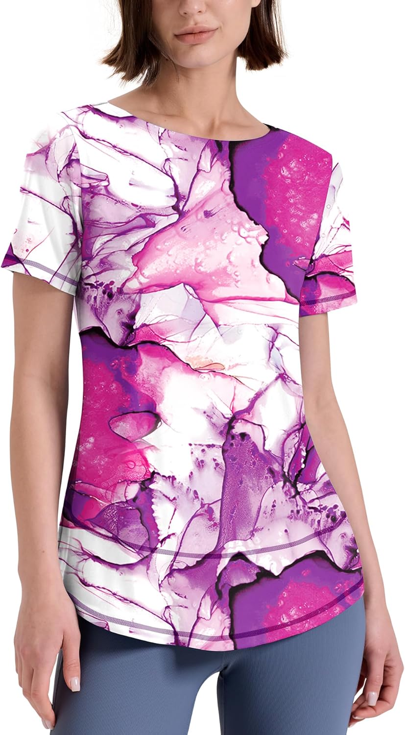 Kistore Workout Tops for Women Short Sleeve Boat Neck Loose Fit Gym T-Shirt Athletic Casual Tee Shirts