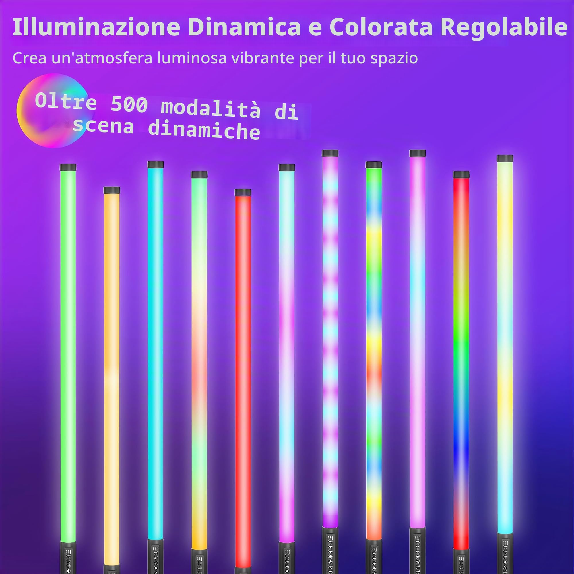 6 luci video a LED portatile da 90 cm con treppiede, 2,4 G, luce per fotografia a LED, dimmerabile e modalità musica, batteria da 5000 mAh, Tubo luminoso RGB per YouTube,streaming di giochi,feste,bar