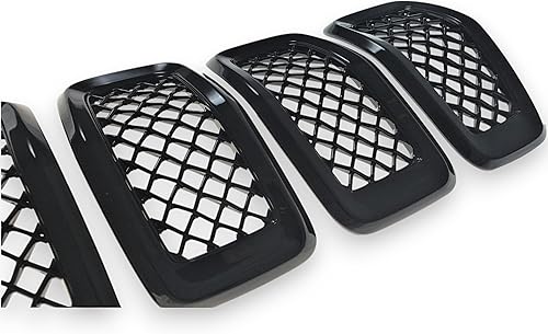 Miniatura 2 de Cubierta de malla para parrilla delantera negra brillante con cinta adhesiva compatible con Jeep Cherokee 2014-2018, ABS6473BLK