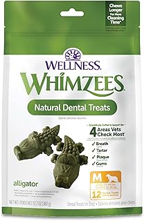 WHIMZEES by Wellness Alligator Natural Dental Chew Toys for Dogs, Long Lasting Treats, Grain Free, Freshens Breath, Medium Breed, Pack of 12 product image