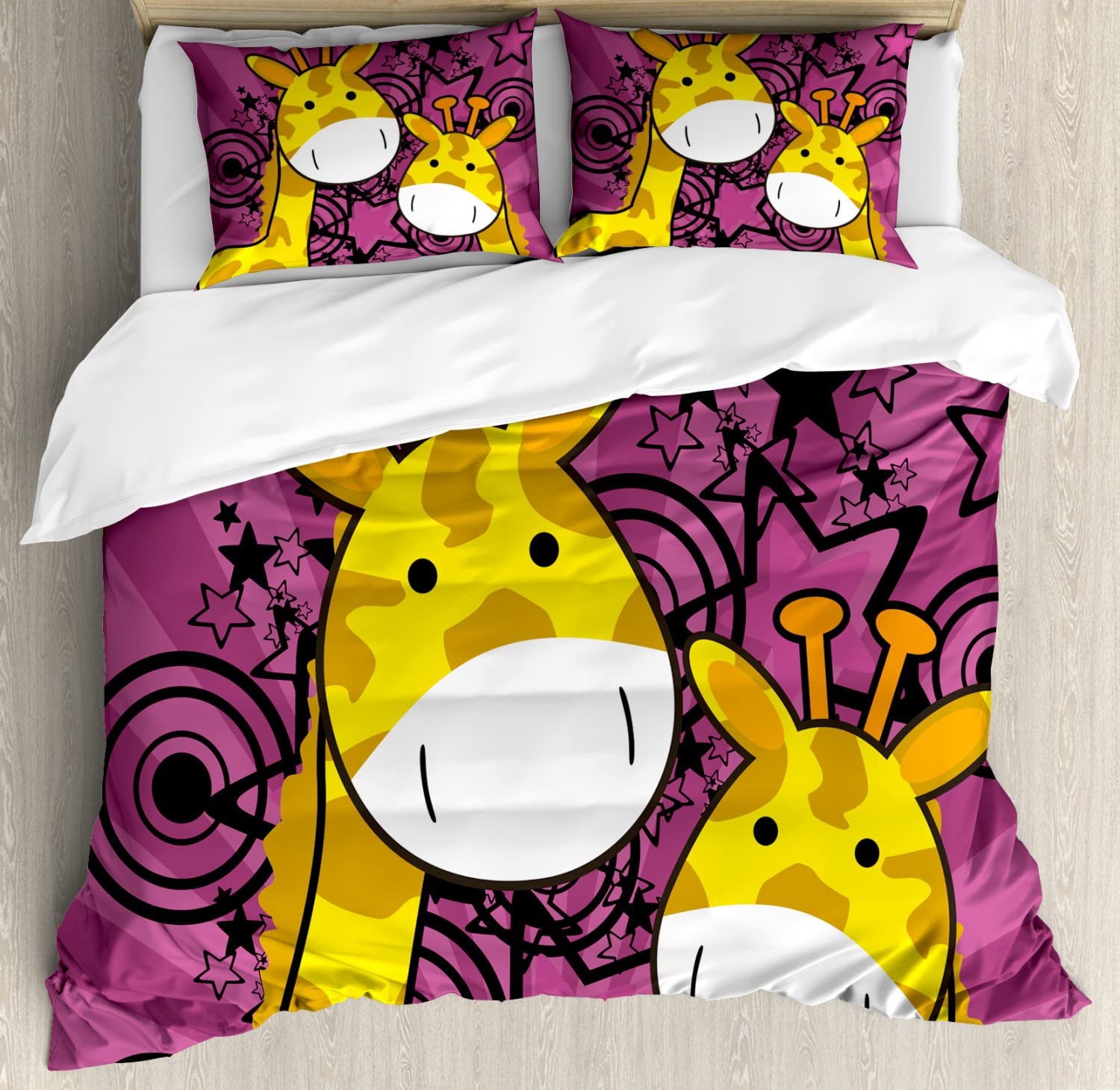 Fundas Nordicas Cama 105 Infantil Jirafa Amarilla de Dibujos Animados, Funda de Edredón de Microfibra con Cremallera, Juego de Ropa de Cama con Fundas Nordicas 200x200 + 2 Funda de Almohada 50x75 cm