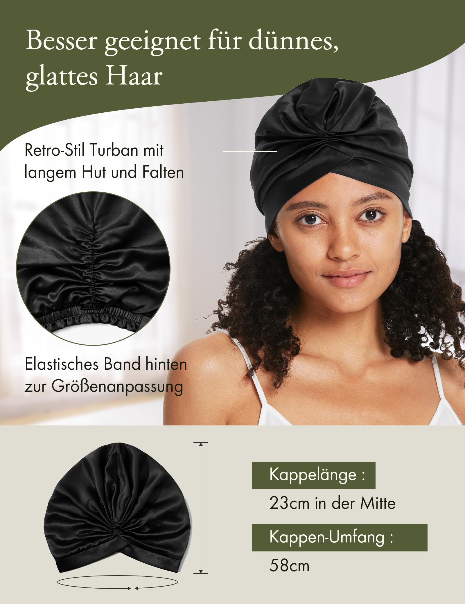 LilySilk 100% Maulbeerseide Schlafmütze für lockiges Haar Seide Bonnet Nacht Schlafmütze Kopfbedeckung Haarwickel für Frauen mit elastischem Band