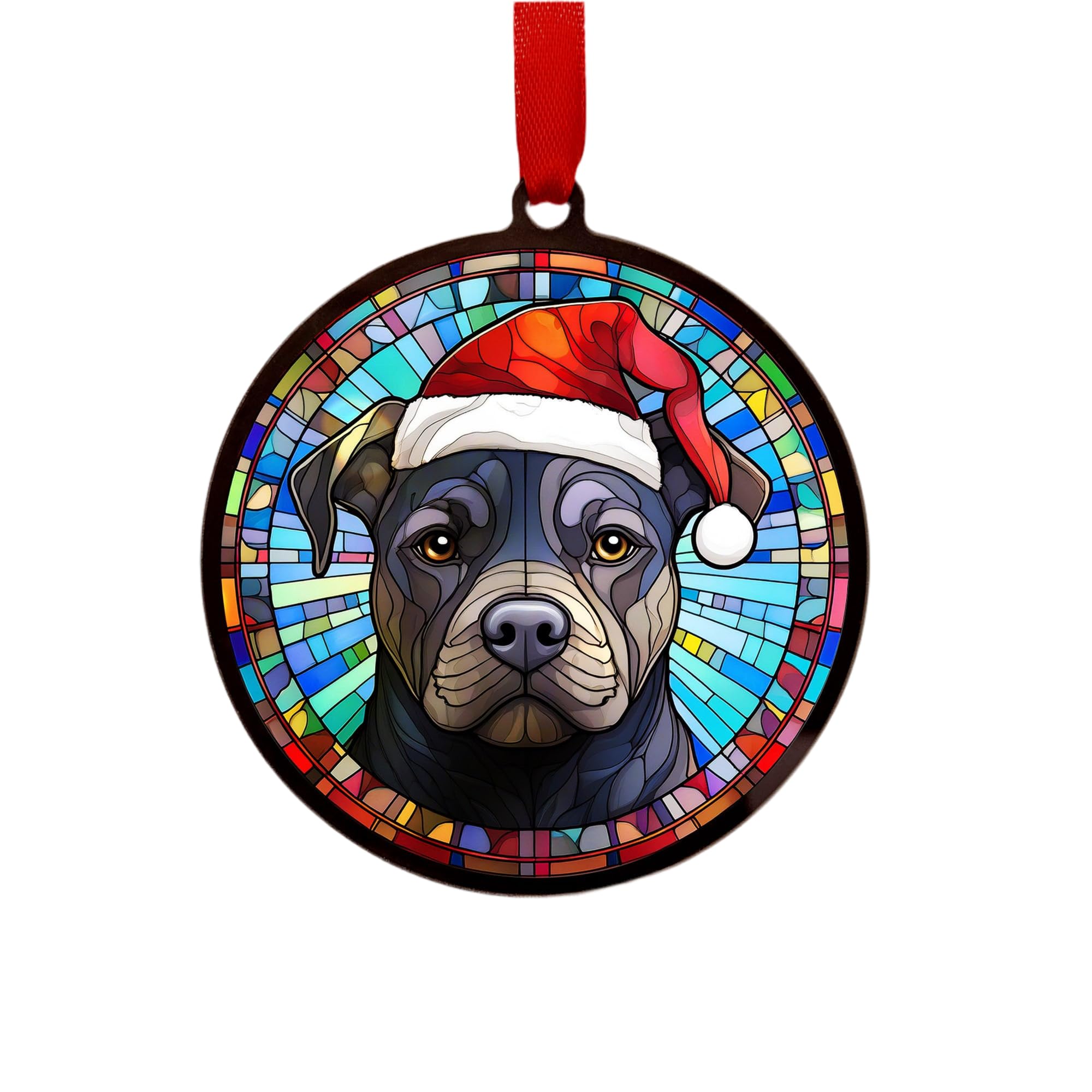 Staffordshire Bull Terrier Brown Suncatcher Decoration Santa Hat Christmas