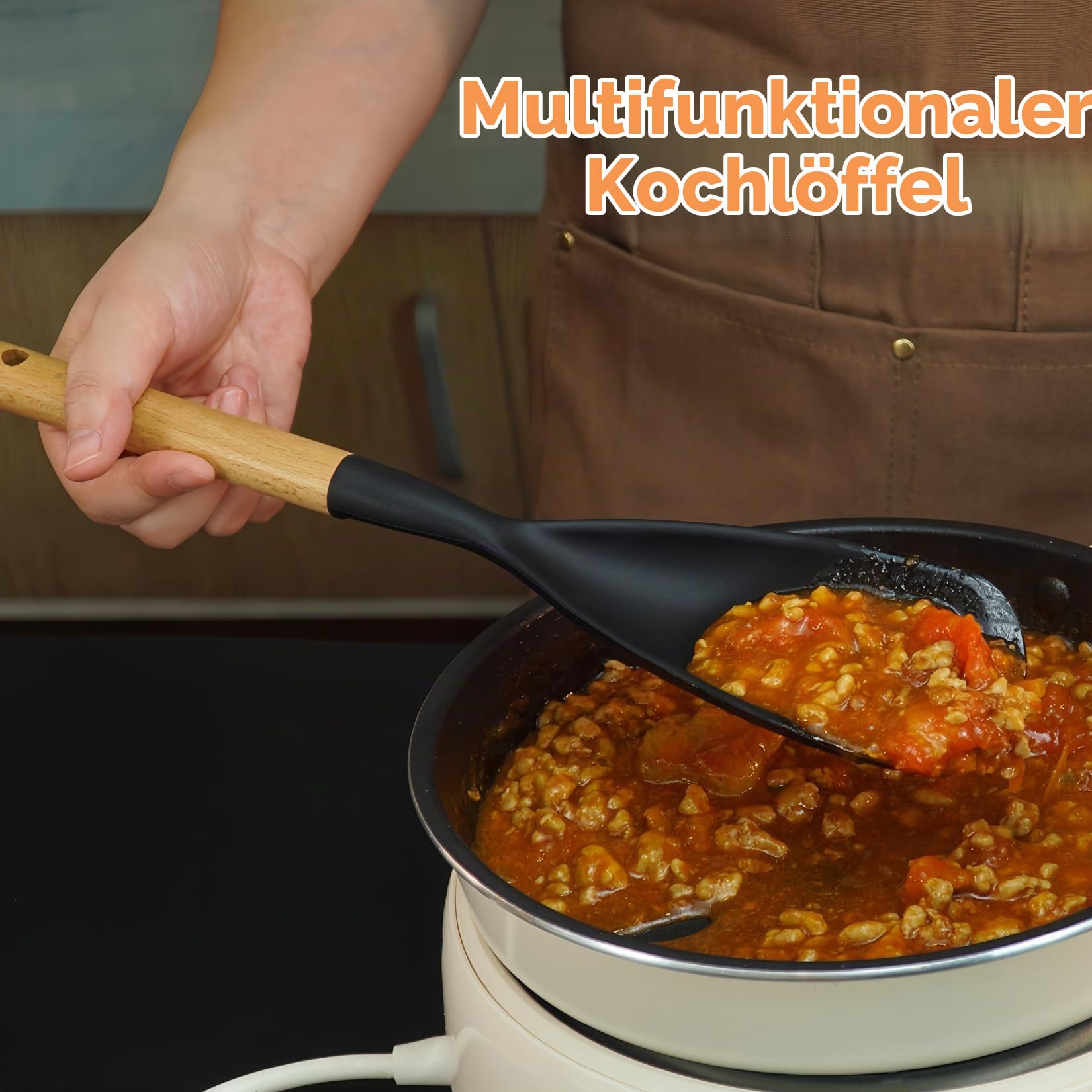 25-teiliges großes Silikon-Küchenutensilienset mit Halter, BPA-freies Kochutensilienset mit Holzgriff, hitzebeständige Silikonspateln mit Wender für antihaftbeschichtetes Kochgeschirr (schwarz)