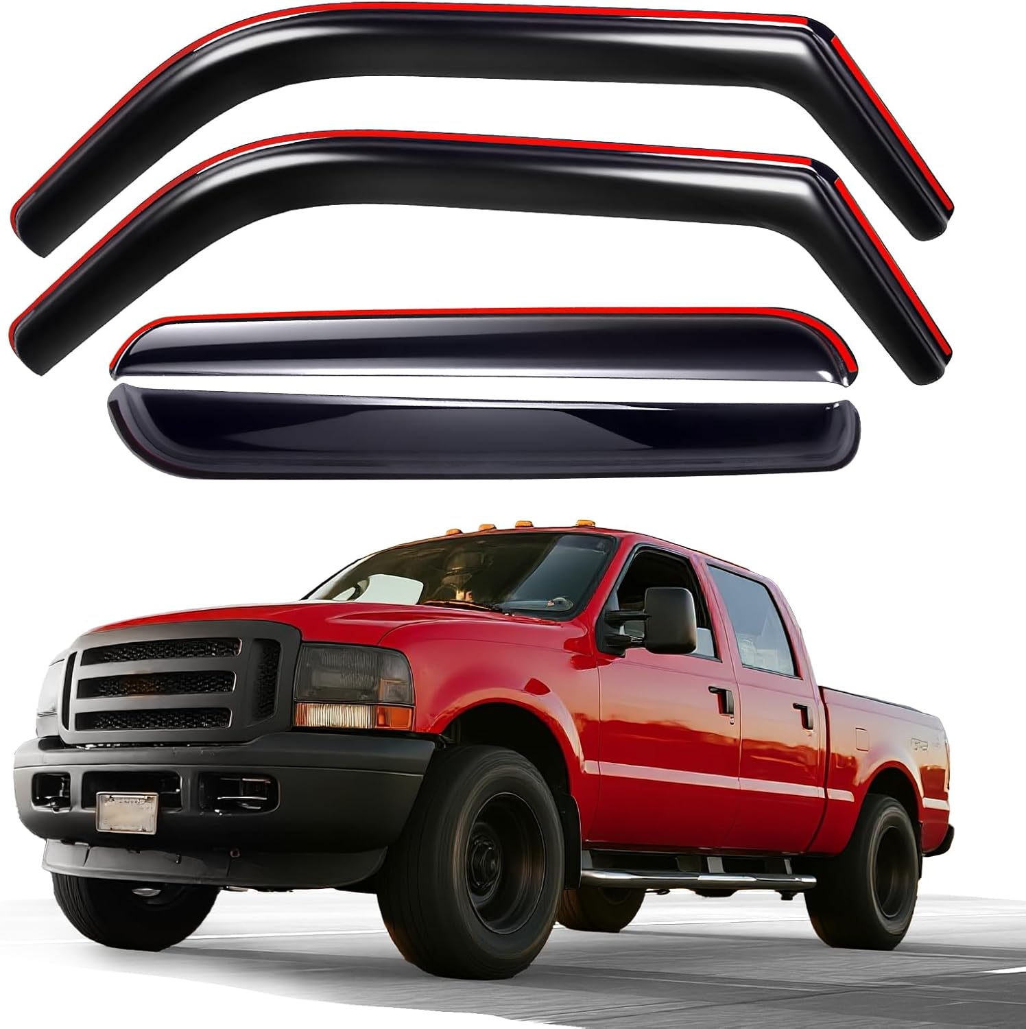 in-Channel Window Rain Guards Fit for 1999-2016 Ford F250 F350 F450 F550 Crew Cab, Window Deflectors Vent Visors for F-250 F-350 F-450 F-550 Super Duty Accessories,4 Full-Size Doors