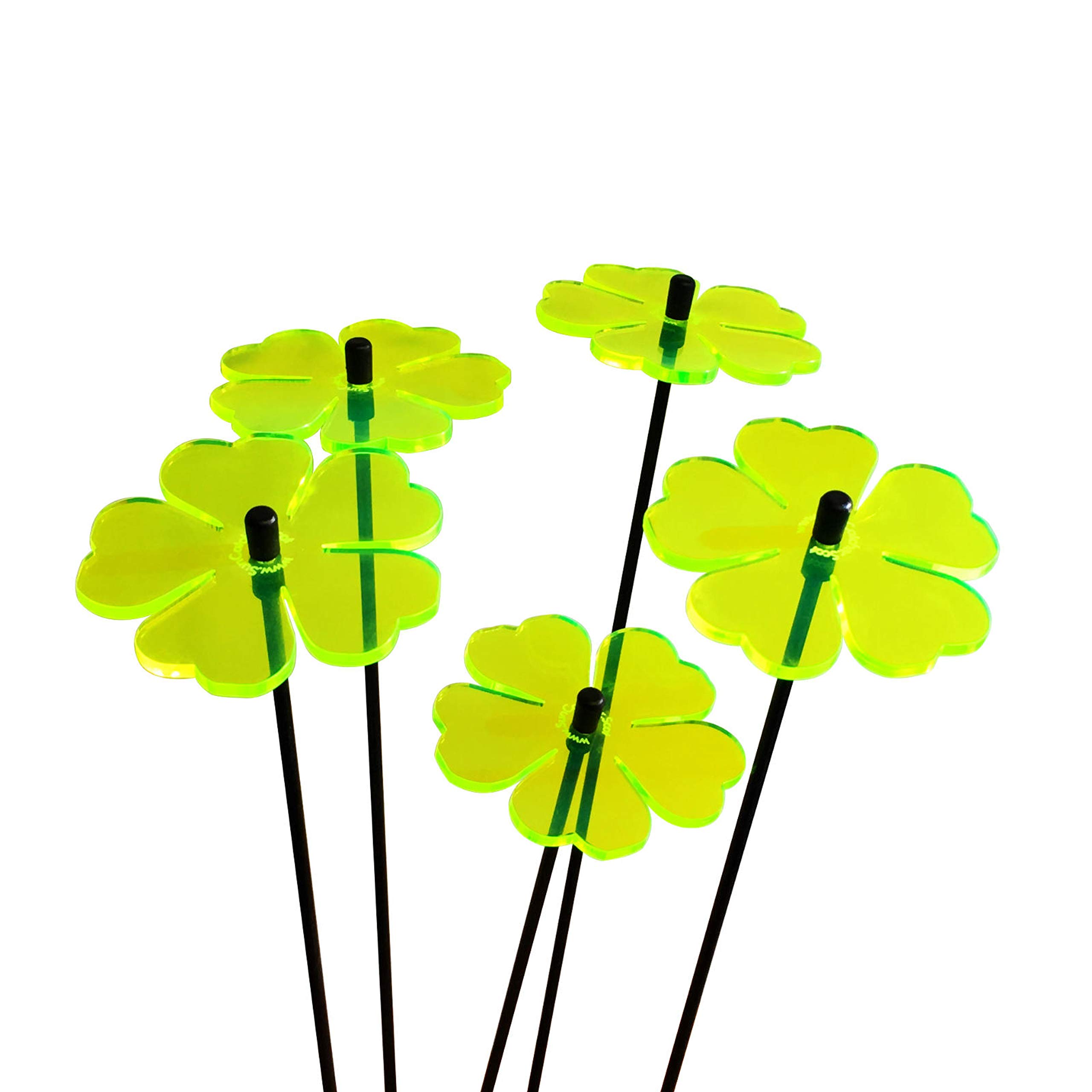 Sun Catcher Garden DecorGlowing Double Blossoms Ornaments Set of 5 Garden Stakes 25cm/9.8 inches high Indoor Outdoor Yard Gardeners Gift, Colour:fluorescent Green
