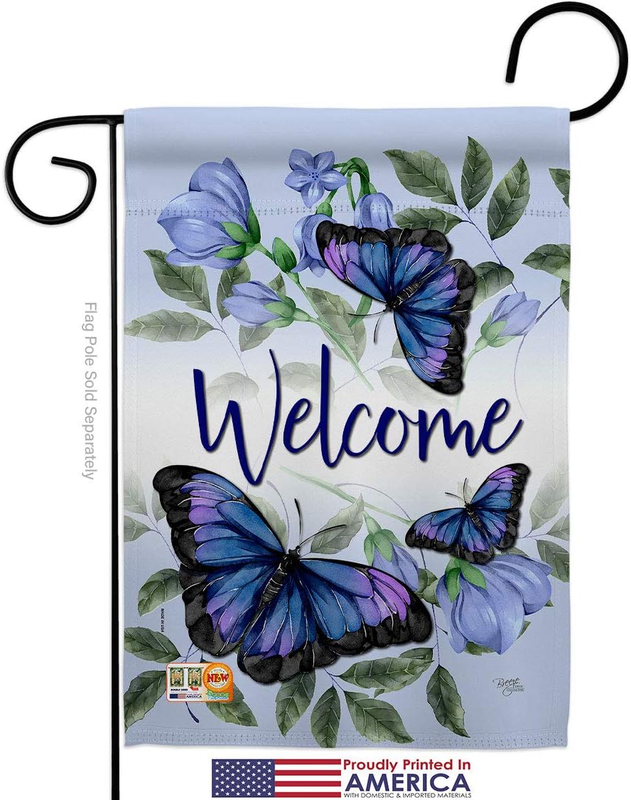 Breeze Decor Purple Butterflies Garden Flag Set Wall Hanger Friends Butterfly Ladybugs Dragonfly Bee Springtime Insect Natural Wildlife Small Decorative Gift Yard House Banner Made in USA 13 X 18.5
