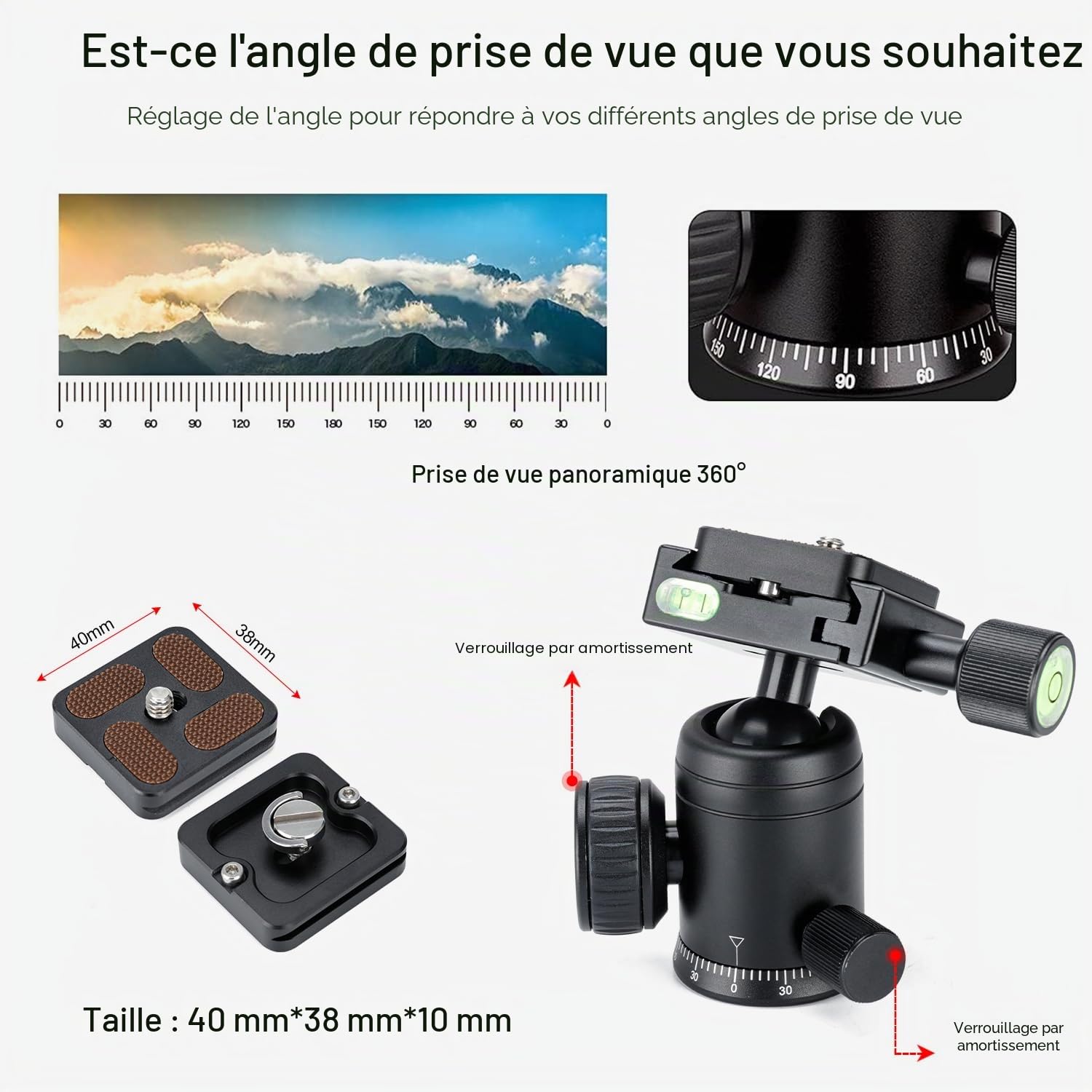 Koolehaoda Mini trépied Portable en Alliage d'aluminium Hauteur 51 cm avec rotule 360 ​​degrés et Sac pour Appareil Photo Reflex numérique, caméscope vidéo. Charge jusqu'à 5 kg - (H-50)