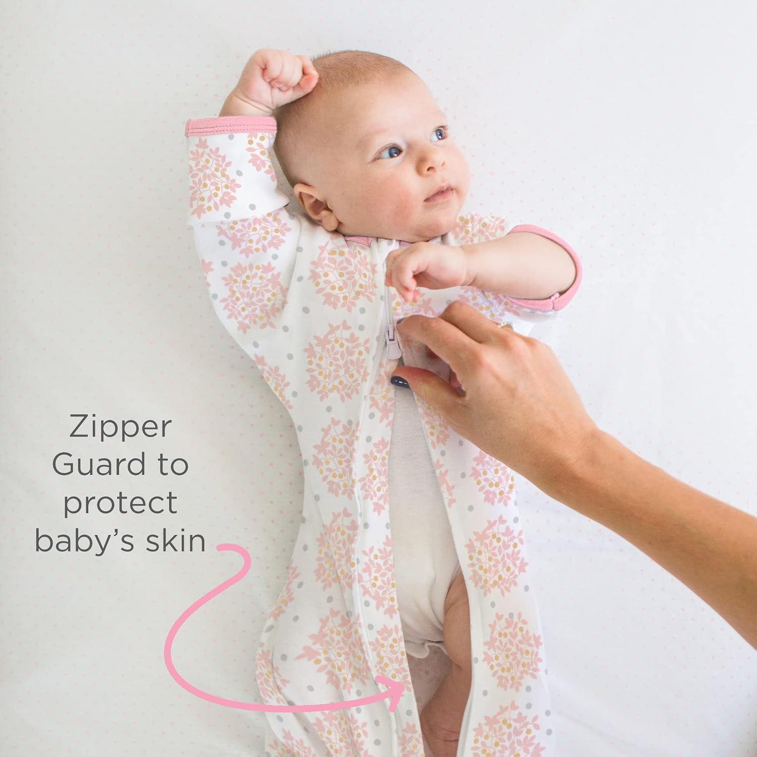 SwaddleDesigns Baby Sleep Sack Set, Heavenly Floral, 6-9 Mo Transitional Swaddle Sack with Arms Up Half-Length Sleeves & Mitten Cuffs and 6-12 Mo Cotton Sleep Sack with 2-way Zipper