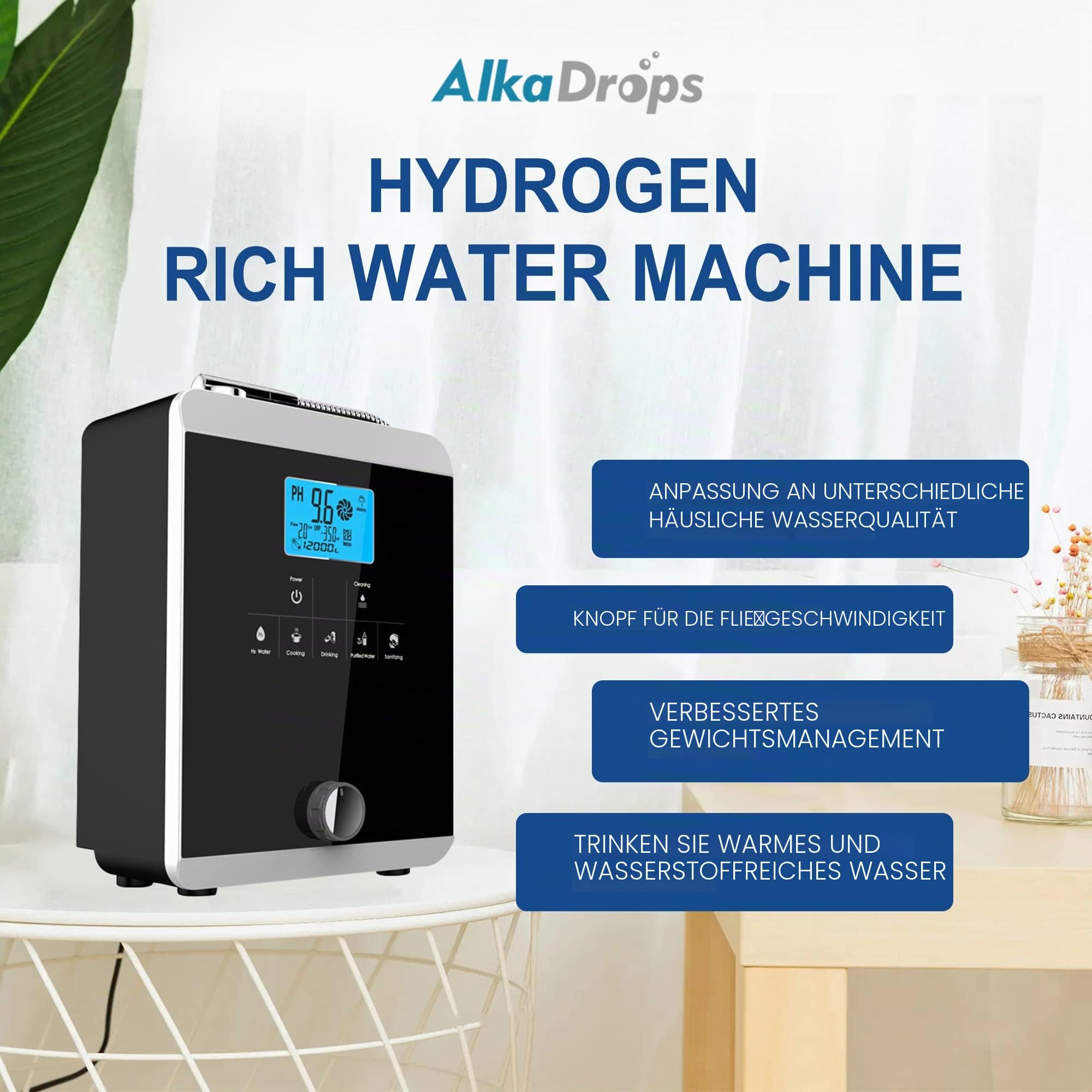 Wasserionisierer und Wasseraufbereiter, pH 3–11 Alkaline Säure Wassermaschine, bis zu -800 mV ORP, 8000 Liter pro Filter, Regelventil zur Kontrolle von pH und ORP,Auto-Reinigung Weiß/Schwarz