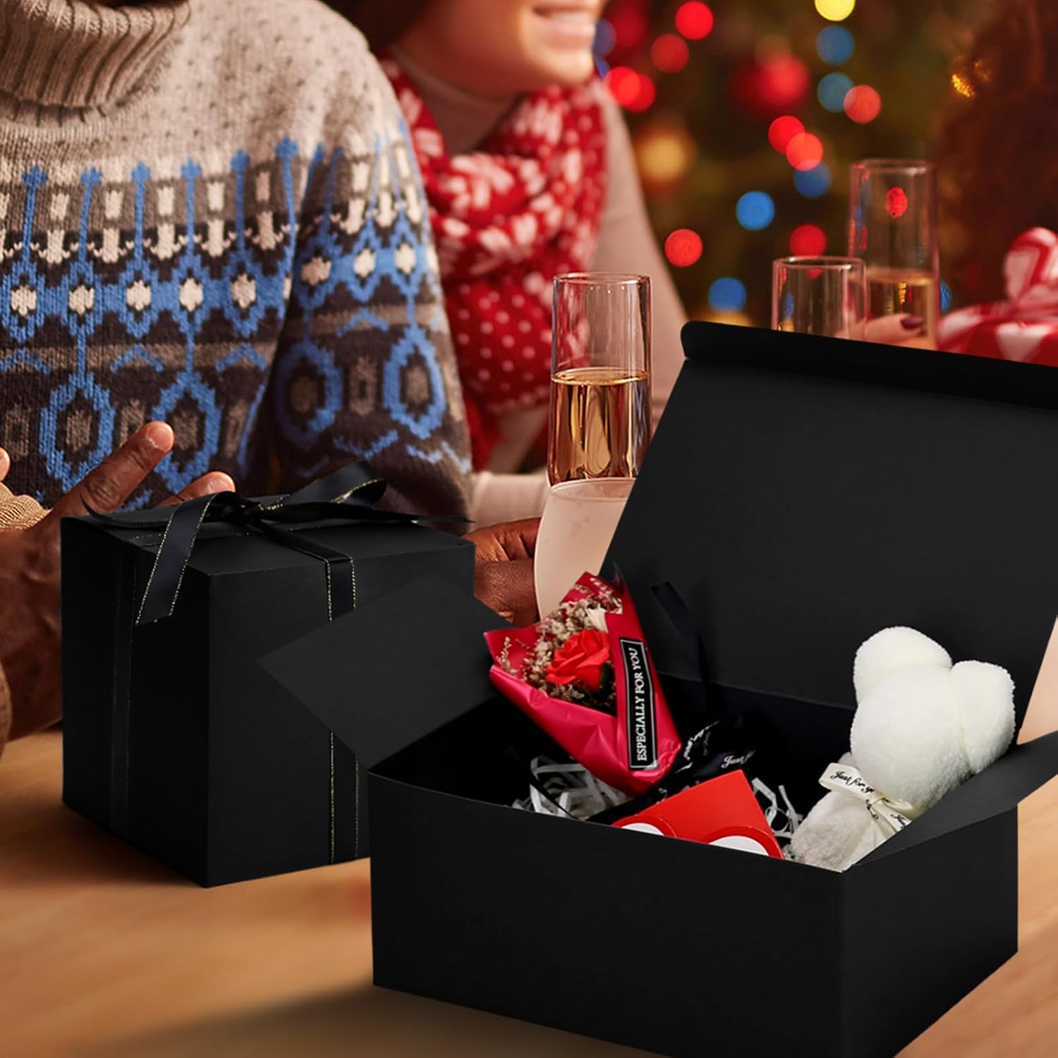 Aosric 24 Pack Black Gift Boxes 4x4x4 In – Premium Thick Cardstock Gift Box with Lids & Base Support – Small Party Favor Boxes for Wedding, Birthday, Baby Shower, Holiday Gifts - Image 7