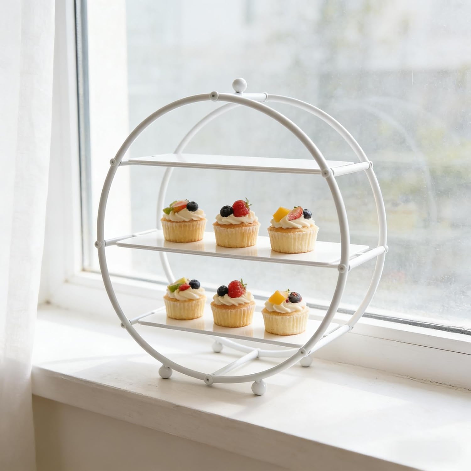 White 3 Tier Metal Cupcake Stand Tiered Dessert Display Serving Tray | Dessert Stand Cupcake Holder for Wedding, Birthday, Baby Shower, Tea Party Decoration