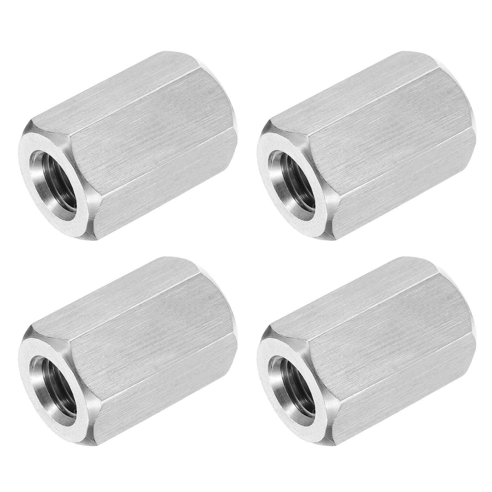 sourcing map 4Pcs UNC 3/8"-16 Coupling Nuts, 25mm Length 304 Stainless Steel Hex Rod Coupler Nut Fully Threaded Studding Connector Fasteners, Silver Tone