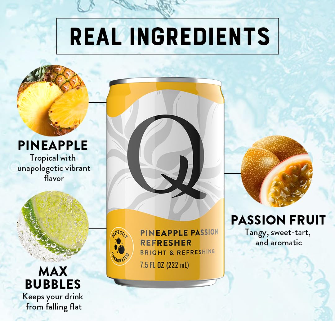 Q MIXERS Refreshers Sparkling Hydration Beverage Variety Pack (8PK) – 2 of Each Flavor: Pineapple Passion, Watermelon Lime, Raspberry Lemon & Peach Nectarine – Electrolytes + Vitamins, Mocktail & Cocktail Mixer - 7.5oz per Can