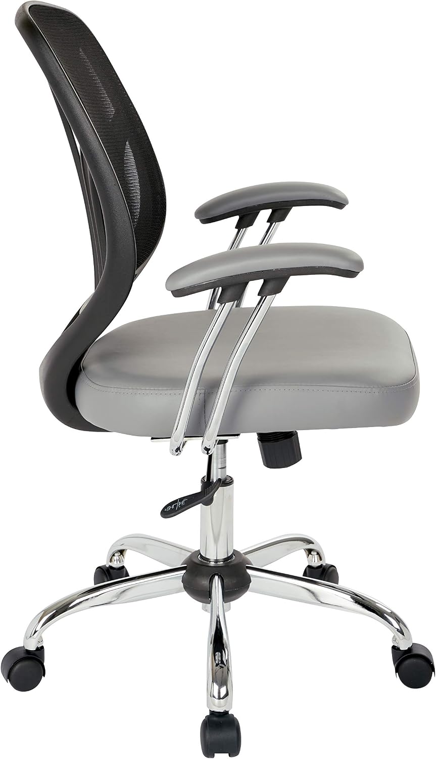 Office Star Breathable Screen Back Office Chair with Padded Faux Leather Seat and Chrome Finishes, Charcoal Grey image 3