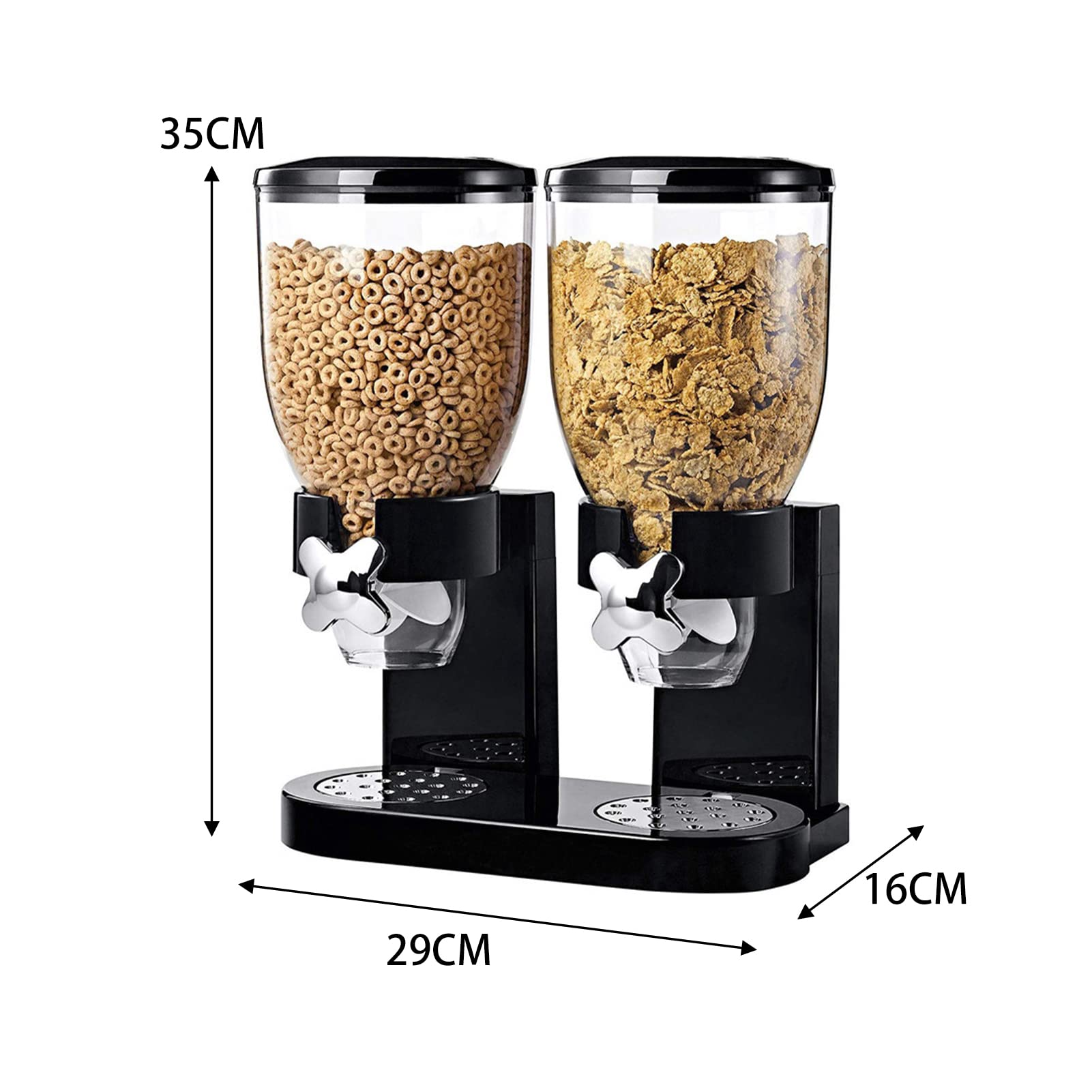 Syfunlv Müslispender doppelt, 2L Lebensmittelspender aus Kunststoff,Cornflakes,Süßigkeiten,Süßigkeiten und Müsli, 29x35x16cm Haferflockenbehälter (2L Schwarz Doppelfass)