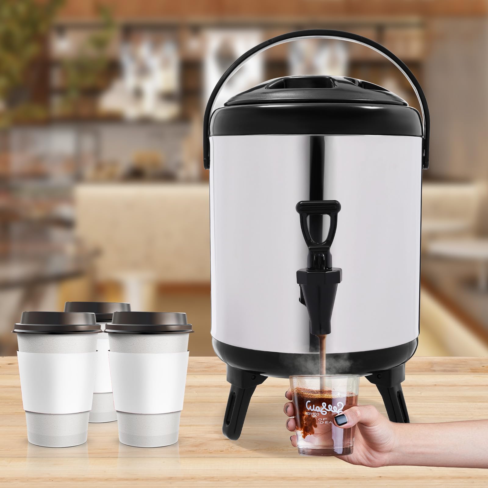 Dispensador de agua caliente con grifo, urna de bebidas aislada de acero inoxidable de 6 L, cubo térmico para té, café, catering de fiestas