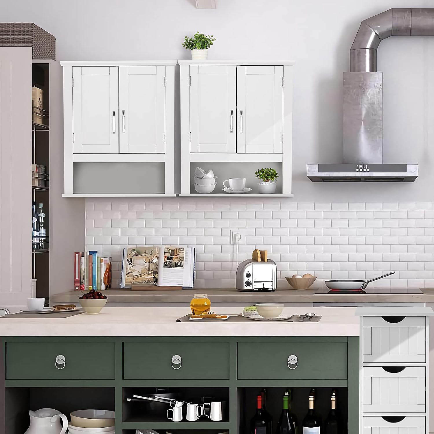 VINGLI Bathroom Wall Cabinet 21"x8.5"x25" Modern White Medicine Wall Mount Bathroom Cabinet Organizer Over The Toilet Storage with 2 Doors 1 Adjustable Shelf for Restroom Laundry Room Home Furniture