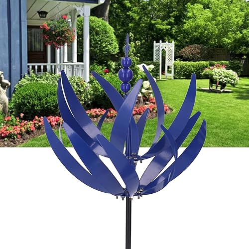 Miniatura 2 de Rotador decorativo de escultura de viento grande para patio, jardín al aire libre, aspecto azul, material de hierro con larga vida útil
