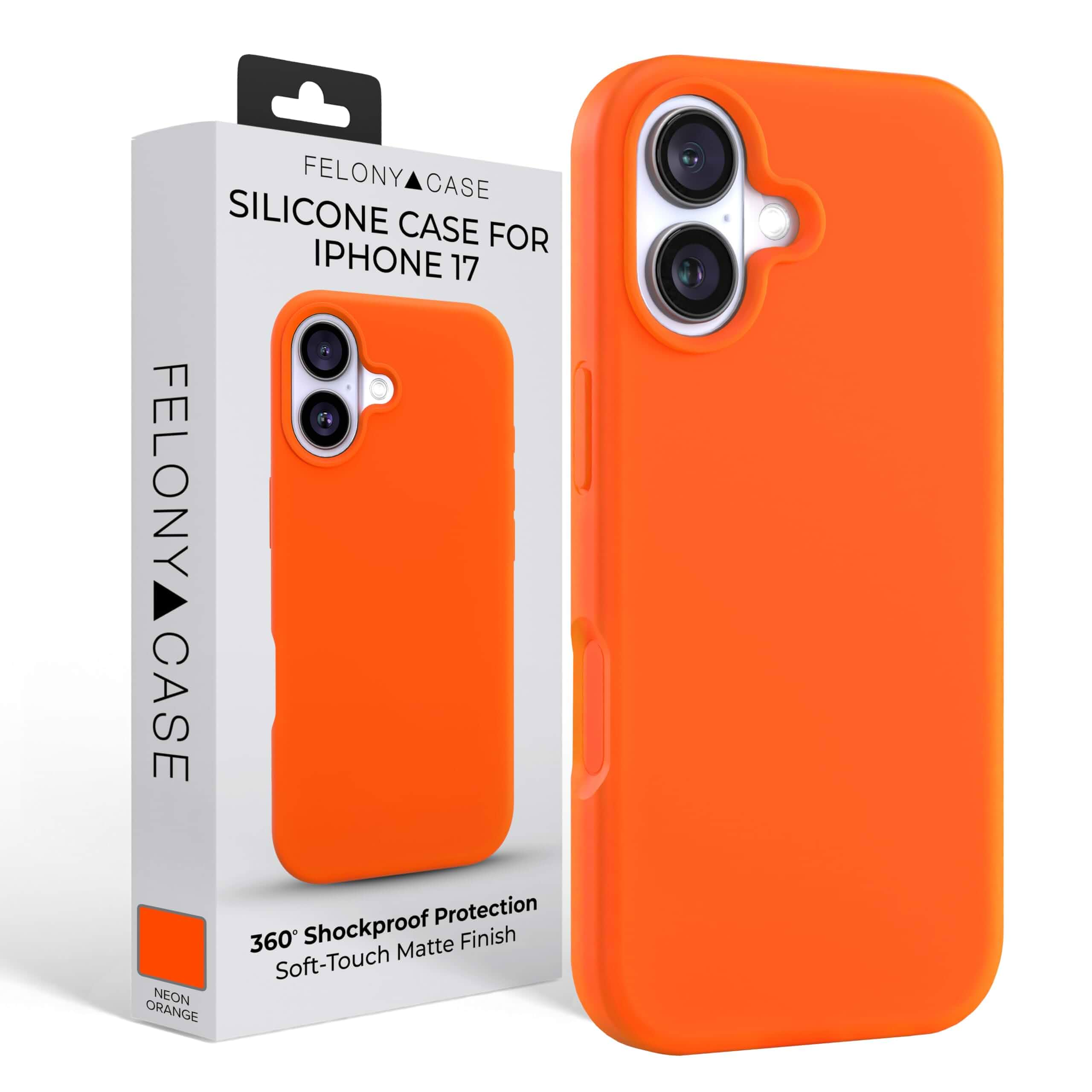 FELONY CASE for iPhone 17, Shockproof Silicone Protection, Neon Orange Microfiber Padding, Anti Shock Corners, Scratch Resistant Finish, Slim Build, Raised Camera Edge, Lightweight