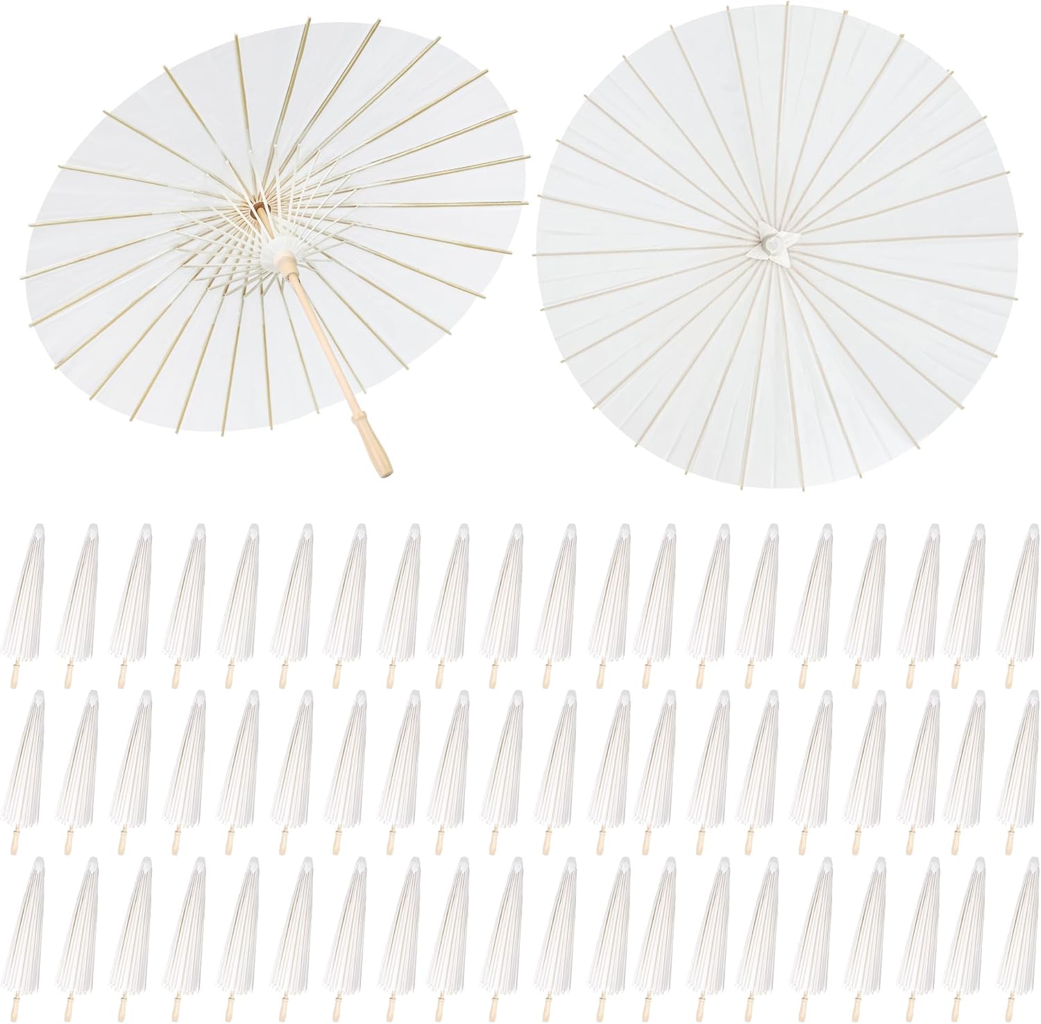 Aodaer 80 Pack Paper Umbrellas Chinese Japanese Parasol 33 Inches Paper Decorative Oiled Paper Umbrella DIY Painting Crafts for Wedding Bridal Party Decor Photography Props, White