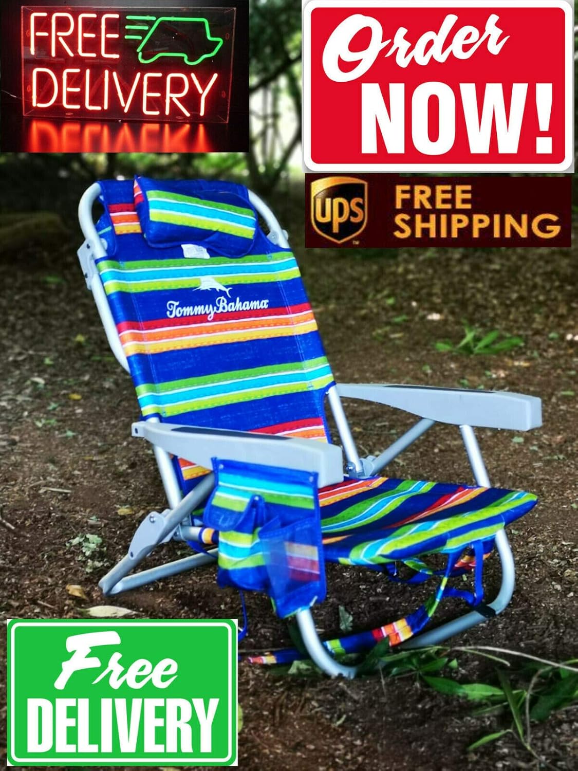 Tommy Bahama Backpack Cooler Beach Chairs Multi Stripes