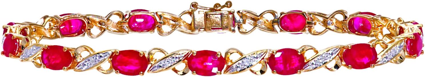 PBC01001Y RU Women's Bracelet 375 Yellow Gold Ruby Red Oval Cut Diamond