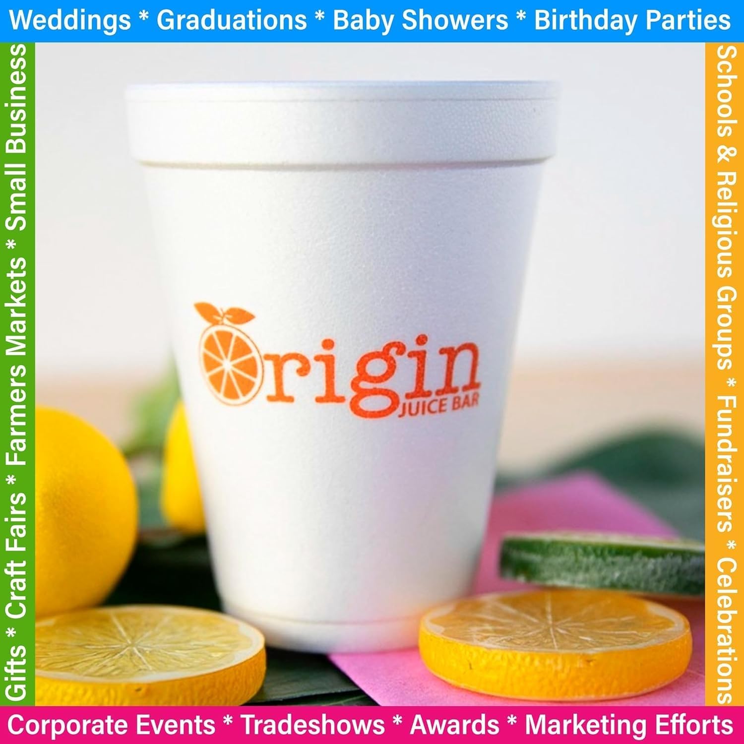 USMG Styrofoam 12 oz. cups with single-color imprint, perfect for food service, parties, and events. (white, 500 Foam Cups)