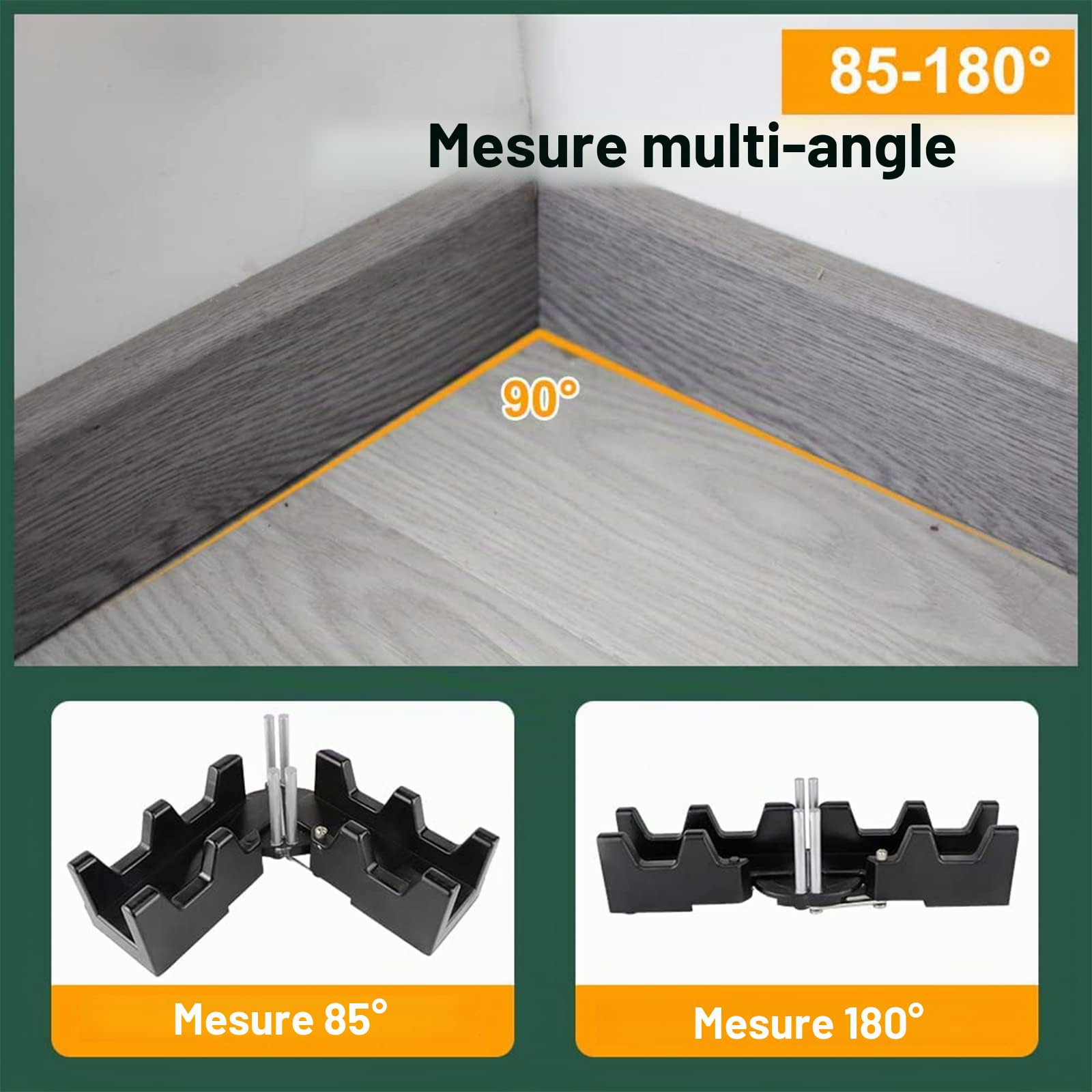 Outil de mesure à onglet 2 en 1 avec rapporteur biseauté 85-180° - Jauge de scie à onglet pour une coupe d'angle précise