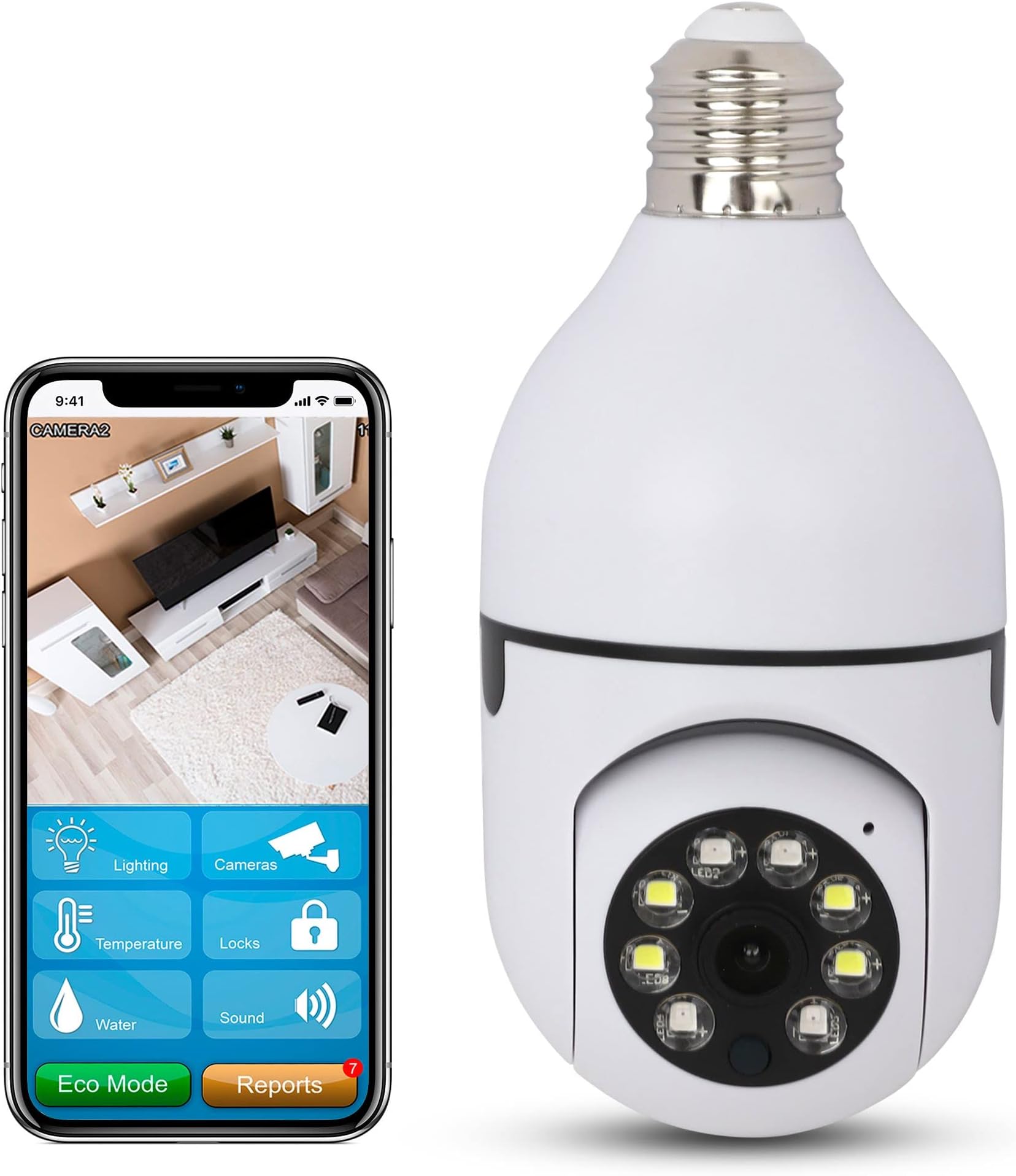 Secure Lite Cam Light Bulb Security Camera Outdoor/Indoor | Office, Garage, Home Security Wireless Camera 2.4GHz | 360° Panoramic View, Day and Night, Notifications, Two-Way Audio, Motion Tracking…