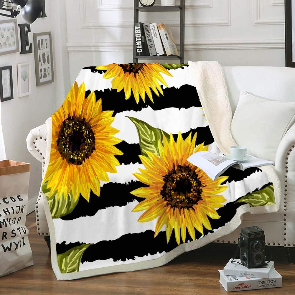Yellow Sunflowers Throw Blanket Sunflower Blanket Black