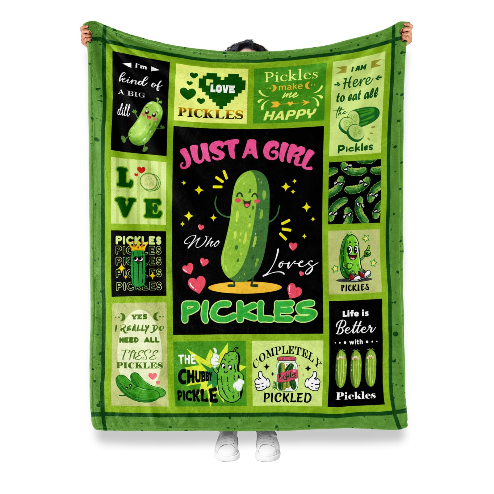Pickle Blanket Funny Dill Pickle Gifts for Pickle Lovers Girls Women 60"x50", Just A Girl Who Loves Pickles, Pickle Themed Gifts Soft Flannel Food