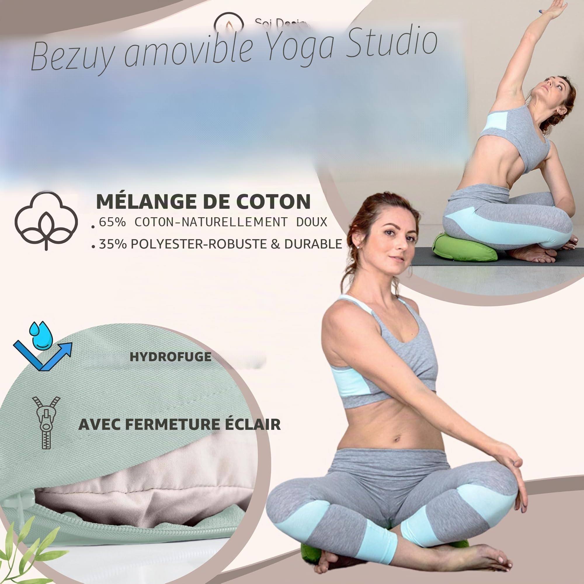 sei Design Coussin de Yoga, de méditation, en Demi-Lune, avec Rembourrage en cosses de Sarrasin, Grand Coussin de Sol, Coussin de méditation, 46 x 25 x 10 cm, Violet