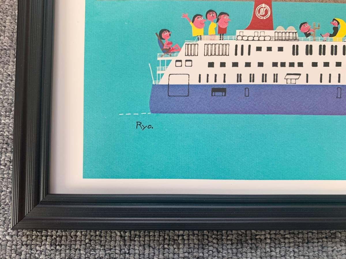 柳原良平先生 直筆イラスト サイン入色紙 客船クイーンエリザベス（1989年） 柳原良平先生 直筆イラスト サイン入色紙 客船クイーンエリザベス