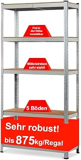 Izzy Regal Schwerlastregal 180x90x40 cm, 5 Böden, 875kg Tragkraft, Steckregal, Lagerregal Werkstattregal Kellerregal MDF-Platten
