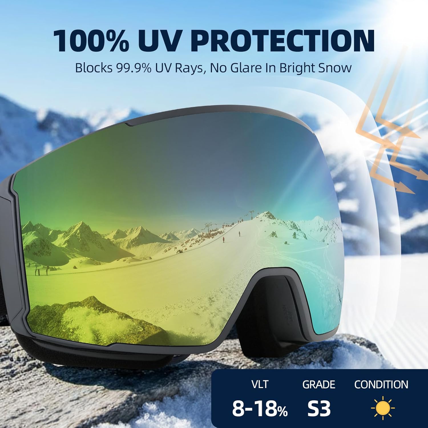EverSport Ski Goggles, OTG Snowboard Goggles for Men Women with Magnetic Lens UV Protection and Anti Fog, Skiing Snowmobile