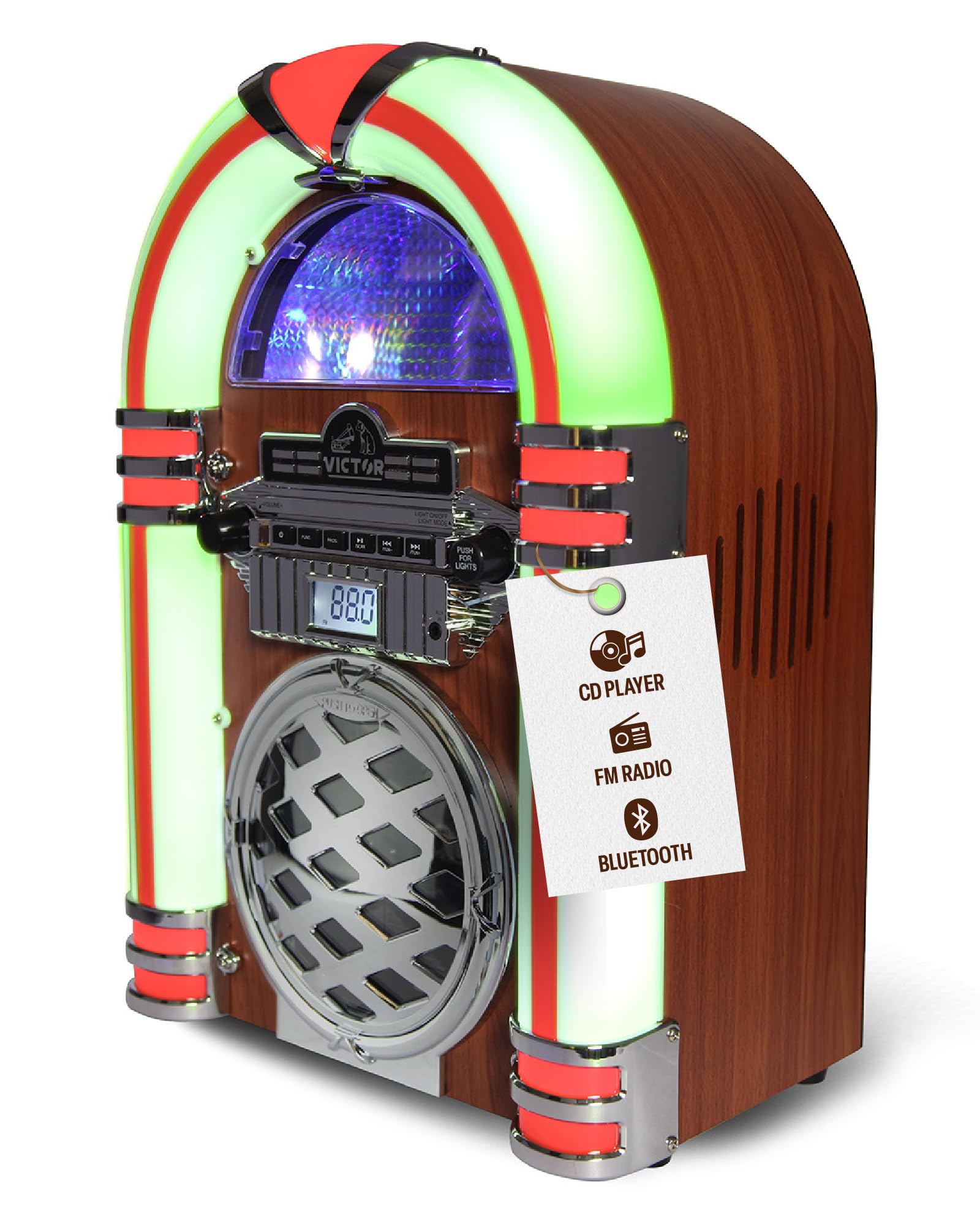 VICTOR Broadway Desktop CD Bluetooth® Jukebox with Multicolor LED Lighting, Mahogany-image-26