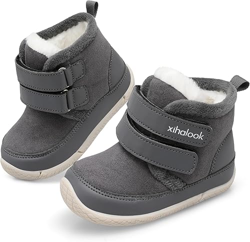 XIHALOOK Botas de invierno para niños y niñas, para clima frío, zapatos cálidos de piel sintética con dos ganchos y bucle