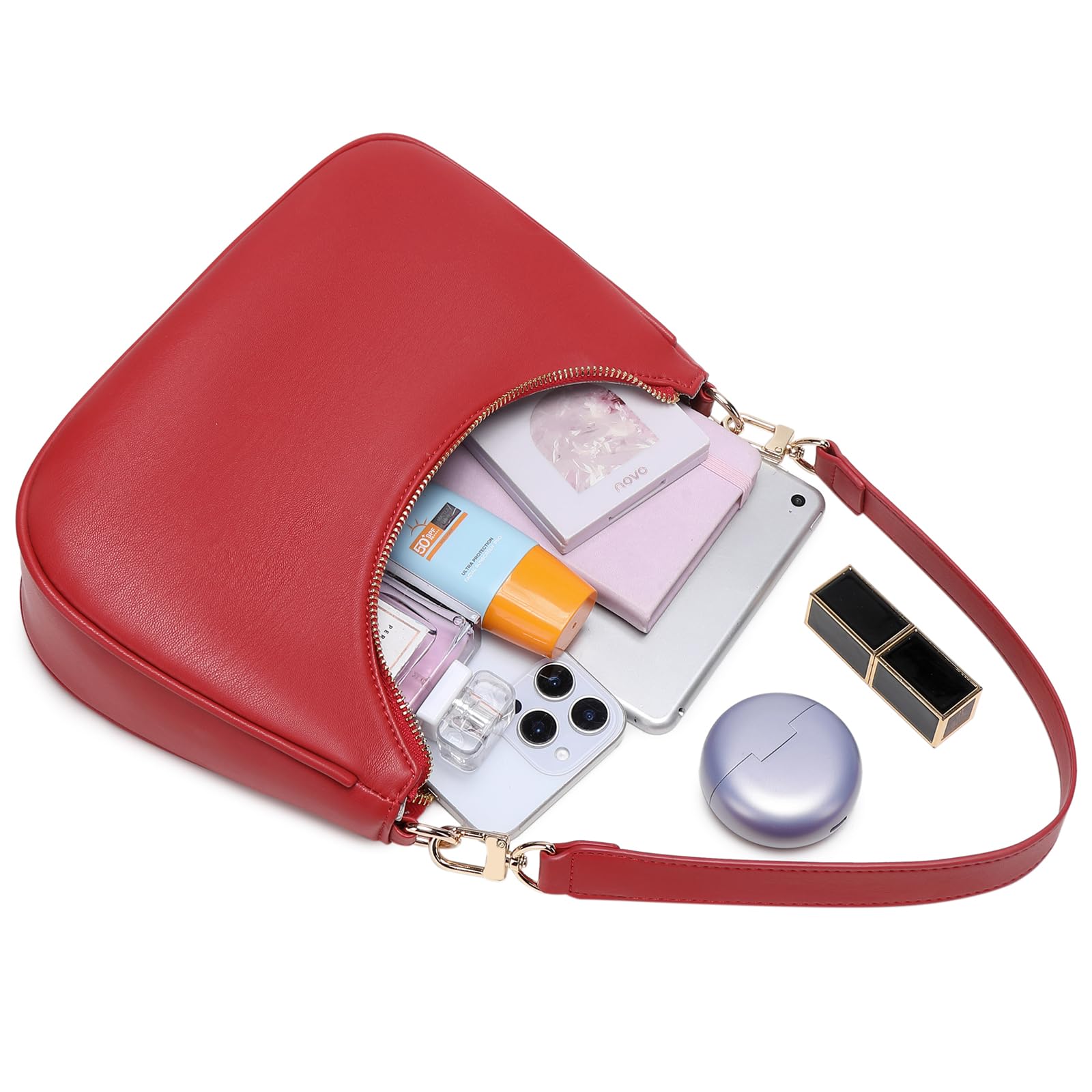Women's Shoulder Bags Cute Hobo Purses Vintage Handbags with Zipper Lightweight Underarm for Dating Shopping Gift (Red) view 6