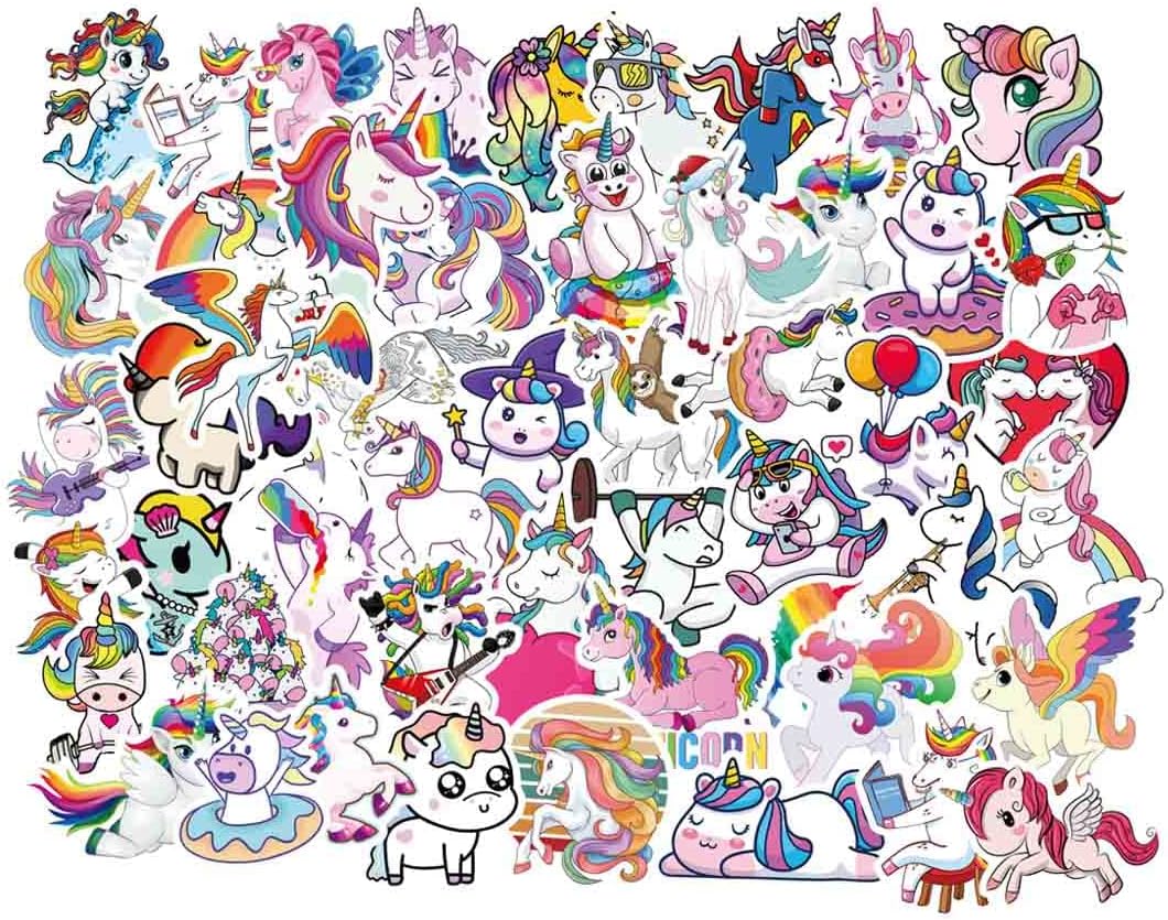 Cute Vinyl Unicorn Stickers Decals Pack 100pcs, Waterproof Unicorn Gifts for Girls Teens Women Adults, Girls Sticker for Water Bottle Laptop Computer Scrapbook Ipad Phone Cup Gift Box